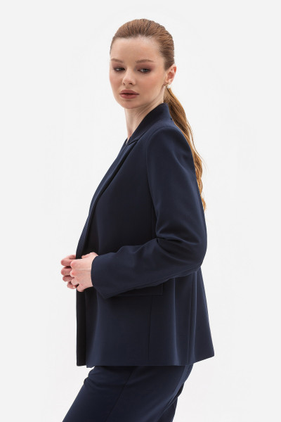 Двобортний жакет з костюмної тканини синього кольору Фаєрі 01