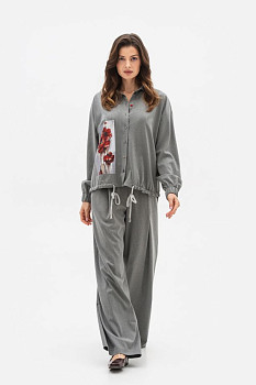 Брюки палаццо з високою посадкою сірого кольору Октара