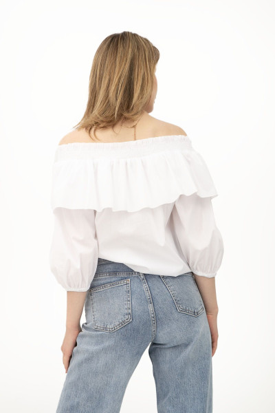 Літня блуза для жінок з відкритими плечима із бавовни білого кольору Едела