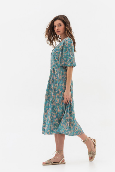 Сукня зі штапелю напівприталеного силуету бірюзового кольору Ортія Сукня зі штапелю напівприталеного силуету бірюзового кольору Ортія