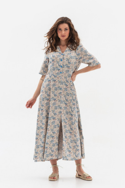 Сукня довжини міді з льону у квітковий принт Еліана 01 Сукня довжини міді з льону у квітковий принт Еліана 01