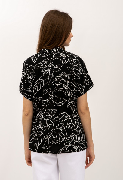 Блуза зі штапелю вільного силуету чорного кольору Полана 01