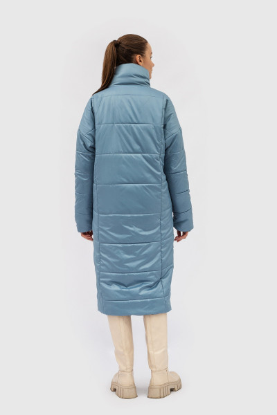Осіннє зимове пальто блакитне зі стьобаної тканини з комірцем стійкою Ладре 01