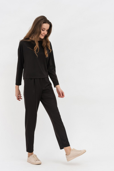 Трикотажний костюм чорний  світшот та укорочені брюки Імара Трикотажний костюм чорний  світшот та укорочені брюки Імара