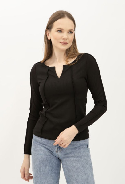 Лонгслів із трикотажу чорний  у дрібний рубчик Атіка 01