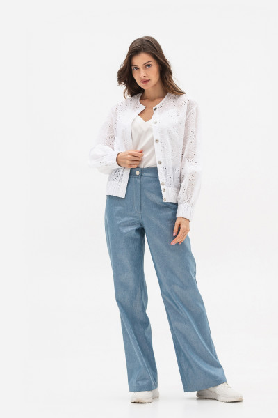 Брюки вільного та прямого крою з натуральної бавовни сріблястого кольору Локара