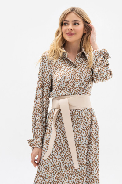 Сукня міді напівприлеглого силуету з шовку бежевого кольору Галена Сукня міді напівприлеглого силуету з шовку бежевого кольору Галена