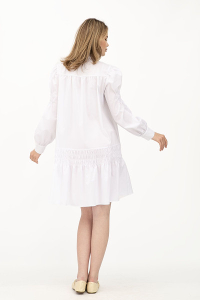 Біле жіноче плаття А-силуету з коміром-стійкою та рюшами Лам'є Біле жіноче плаття А-силуету з коміром-стійкою та рюшами Лам'є