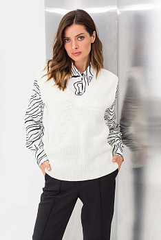 Молочний в'язаний жилет з V-подібним вирізом горловини 24202600