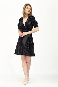 Лляна сукня міні на запах синя Данді 01 Лляна сукня міні на запах синя Данді 01