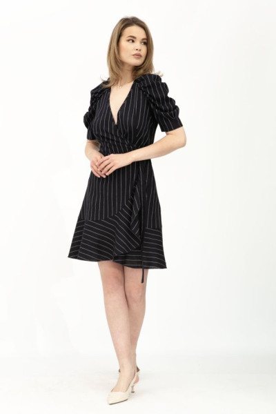 Лляна сукня міні на запах синя Данді 01 Лляна сукня міні на запах синя Данді 01