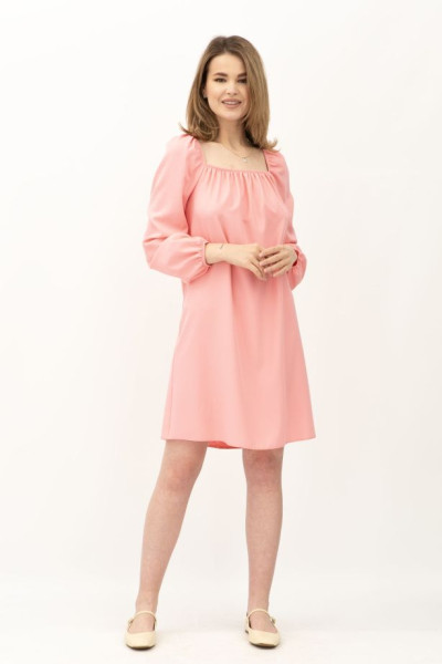 Стильне жіноче плаття з рожевої костюмної тканини з вирізом каре Еймі Стильне жіноче плаття з рожевої костюмної тканини з вирізом каре Еймі