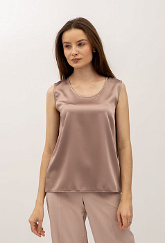 Шовкова майка з широкими плечима  кольору капучино Донато 08