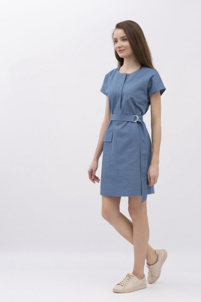 Котонова сукня міні синього кольру  з коротким рукавом Емпія 01 Котонова сукня міні синього кольру  з коротким рукавом Емпія 01