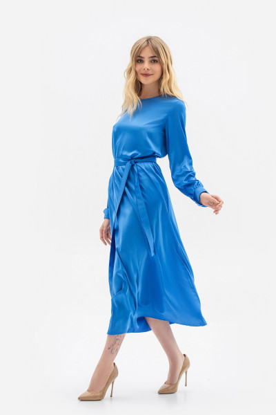 Блакитна сукня -міді з сатину фасону - трапеція Влорія