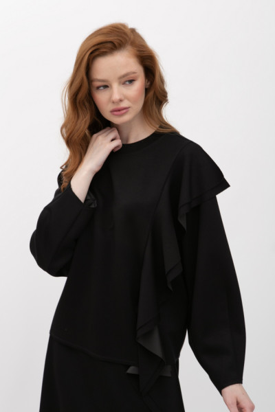 Трикотажний світшот з воланами чорного кольору Рінель 01