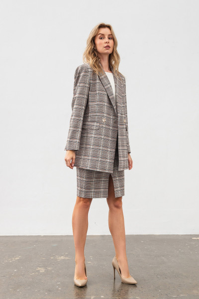 Спідниця завужена до коліна в клітинку сіра Лім 01