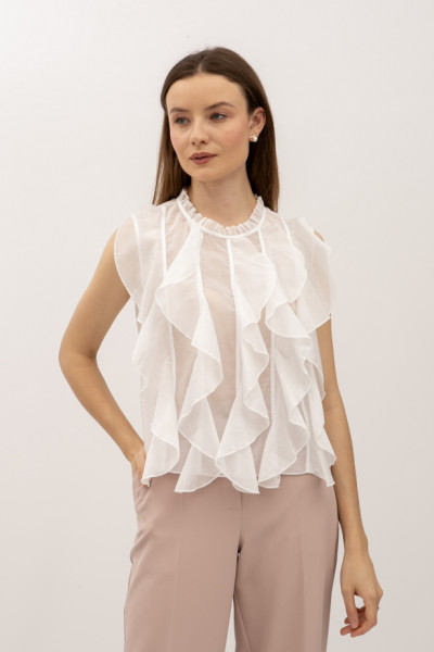 Літня напівпрозора блуза вільного силуету білого кольору Млада