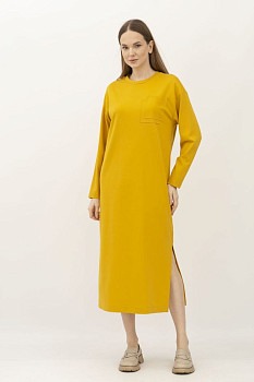 Трикотажна оверсайз сукня гірчичного кольору довжиною за коліно Міото 1 Трикотажна оверсайз сукня гірчичного кольору довжиною за коліно Міото 1