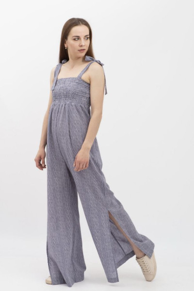 Лляний комбінезон в смужку на бретелях Приора 01