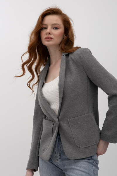 Однобортний сірий  жакет з трикотажу Сноу 19