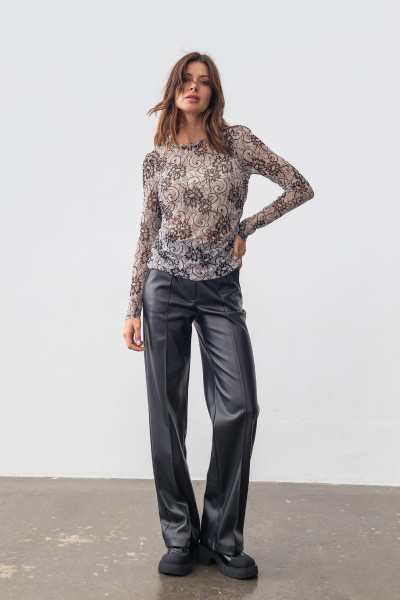 Брюки з еко шкіри чорні прямого силуету Дален