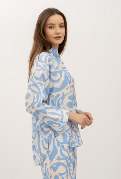 Блуза-сорочка  вільного силуету з рукавами 3/4 блакитного кольору Аркана 01