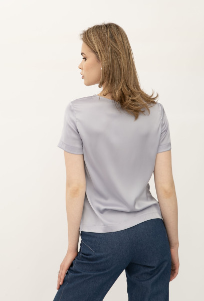 Блуза - футболка шовкова в білизняному стилі сірого кольору Ламін 202