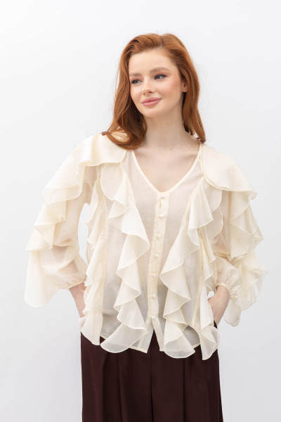 Шифонова блуза з  воланами молочного кольору Орлана