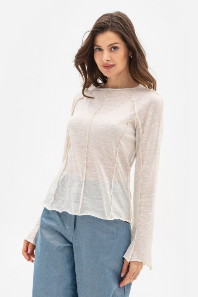 Трикотажний лонгслів напівприталеного силуету бежевого кольору Фоніка 01