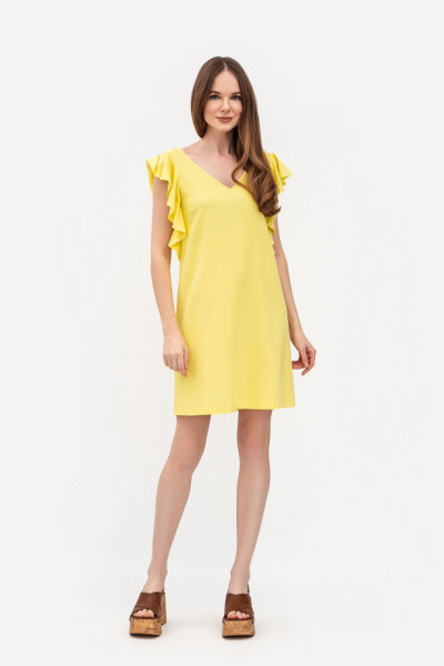 Лляна мінісукня вільного силуету жовтого кольору Ворета 03 Лляна мінісукня вільного силуету жовтого кольору Ворета 03