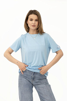 Блакитна трикотажна футболка вільного крою з круглою горловиною Такка 01