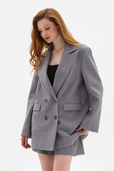 Класичний жіночий двобортний жакет з англійським коміром сірого кольору Аурен