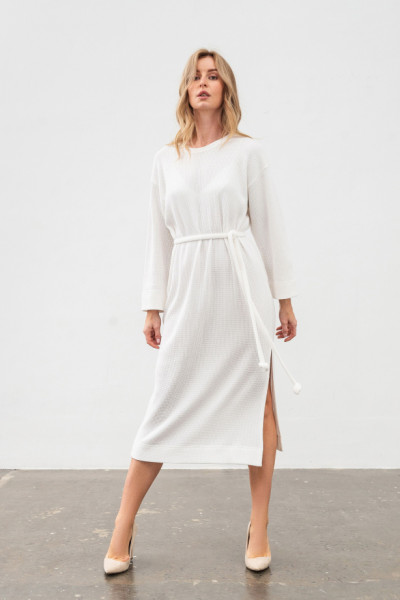 Сукня міді  з боковим  розрізом молочного кольору Малиса 01 Сукня міді  з боковим  розрізом молочного кольору Малиса 01