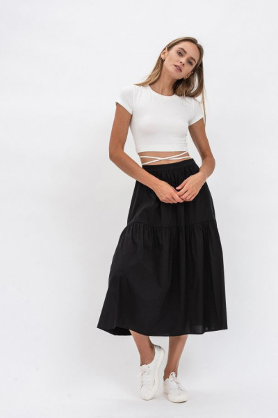 Жіноча міді-спідниця А-силуету з тонкої бавовни чорного кольору Лейк