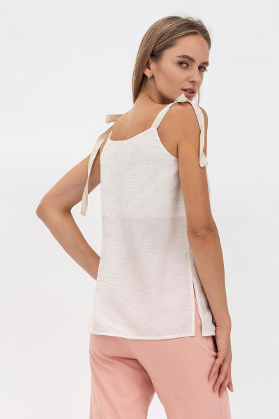 Літня жіноча блуза трапецієподібного силуету з льону на тонких бретелях Сорбет