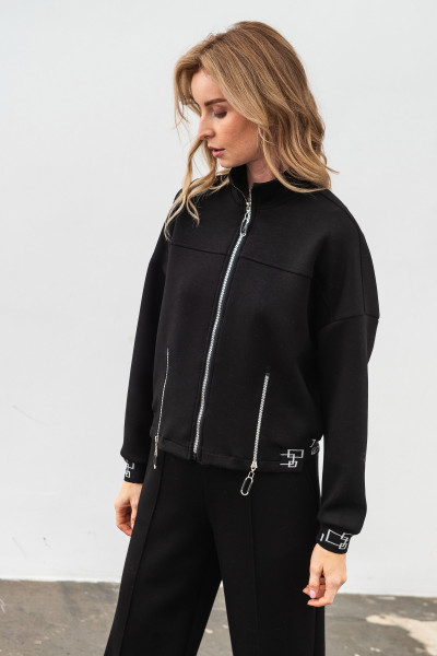 Куртка-бомбер з трикотажу вільного силуету чорного  кольору Нембус 04