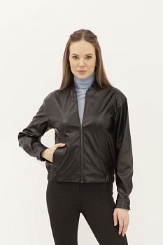 Чорна  куртка з екошкіри коротка Дорея 01