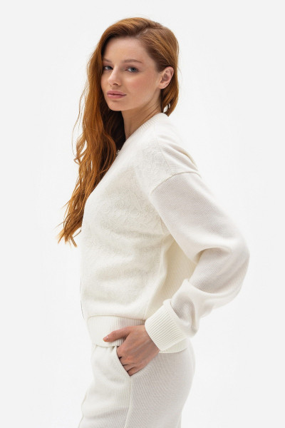 Трикотажний бомбер з вмістом вовни молочного кольору Луріса 02