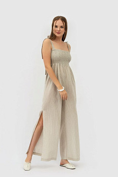 Лляний комбінезон в смужку на бретелях Приора