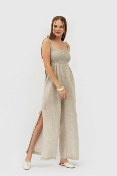 Лляний комбінезон в смужку на бретелях Приора