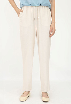 Жіночі літні штани з льону вільного силуету бежеві Бронд 08