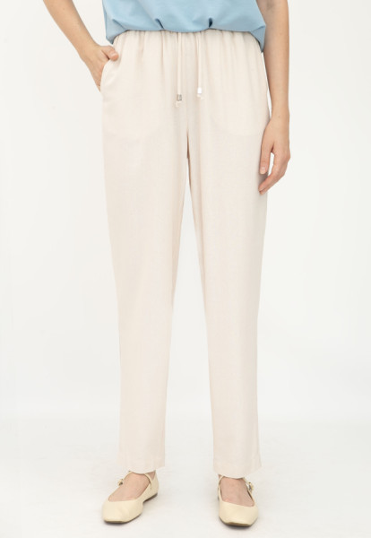 Жіночі літні штани з льону вільного силуету бежеві Бронд 08