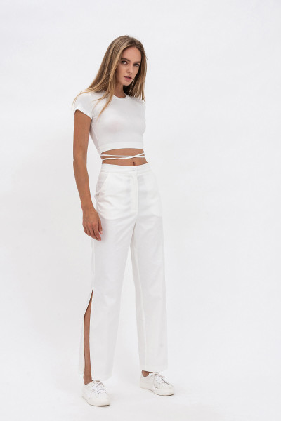 Класичні жіночі молочні штани прямого крою з високою посадкою Стівен 01