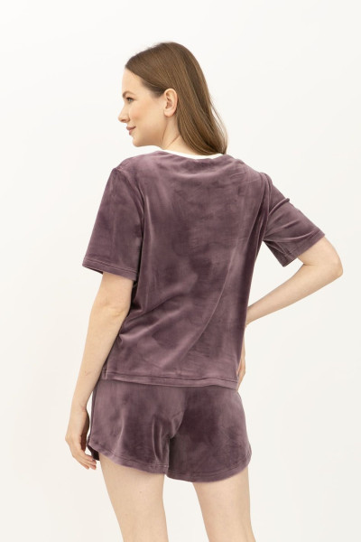 Велюровий костюм футболка та шорти бузкового кольору Джумі 02 Велюровий костюм футболка та шорти бузкового кольору Джумі 02