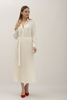 Сукня молочного кольору зі спідницею гофре довжини міді Манід 400 Сукня молочного кольору зі спідницею гофре довжини міді Манід 400