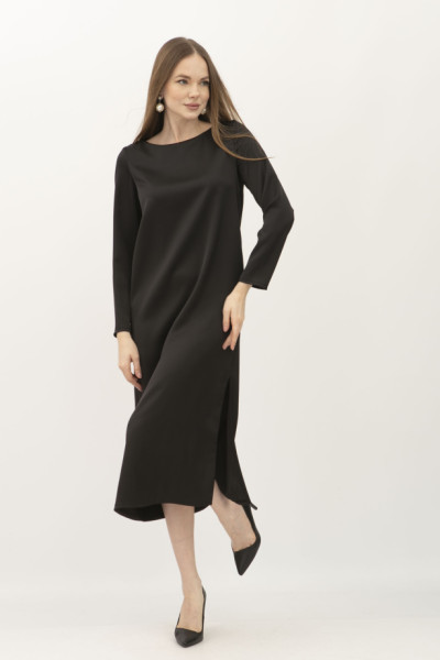 Сукня чорна з сатину вільного силуету Амелі 03 Сукня чорна з сатину вільного силуету Амелі 03