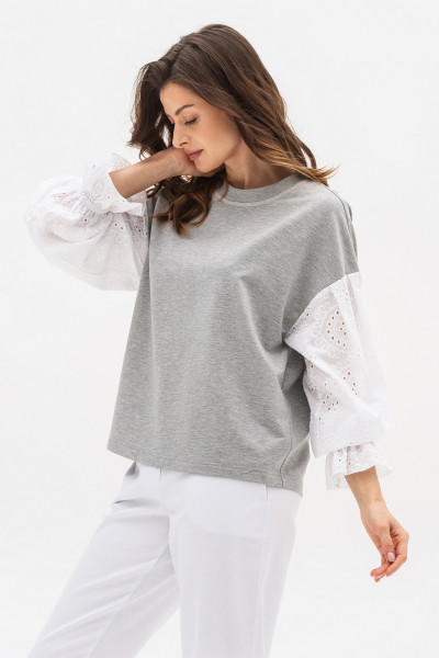 Світшот сірого кольору з оригінальними рукавами з прошви Рінері