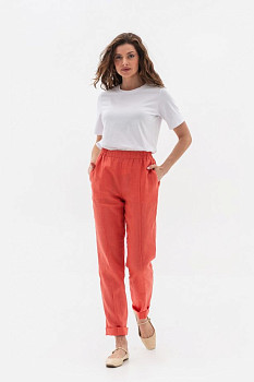 Лляні брюки теракотового кольору Топал 03