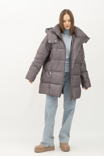 Стьобаний пуховик сірого кольору зі знімним капюшоном 2403/2024